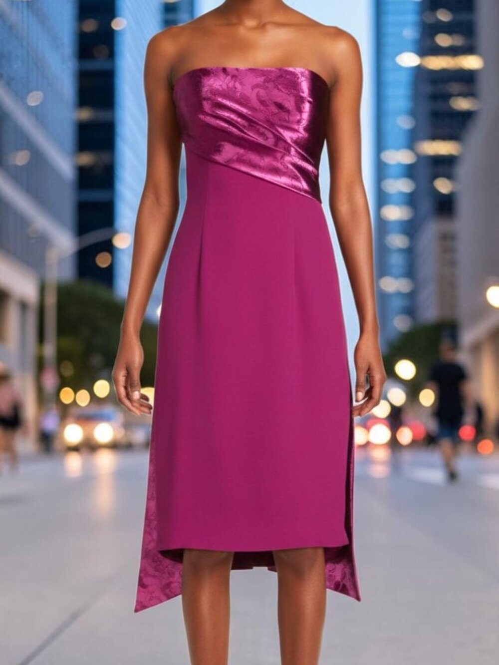 NWT Rene Ruiz Strapless Satin Cocktail Dress Fuchsia Pink Crystal Trim 10
